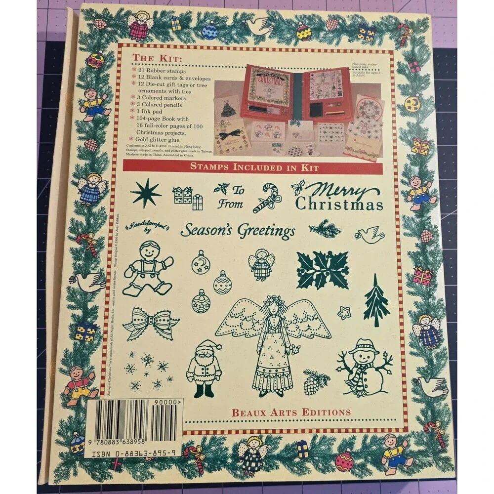 Vintage 1995 Stamp-A-Christmas Complete Rubber Stamp Craft Kit Book Beauz Arts